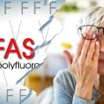 letters "pfas" and woman holding eyes