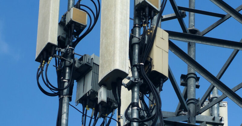 Image of cellular radio transmitters installed on cell tower.