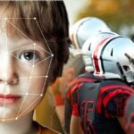 child with facial recognition and youth football players