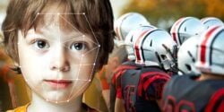 child with facial recognition and youth football players