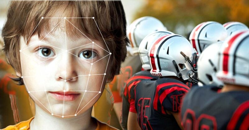 child with facial recognition and youth football players